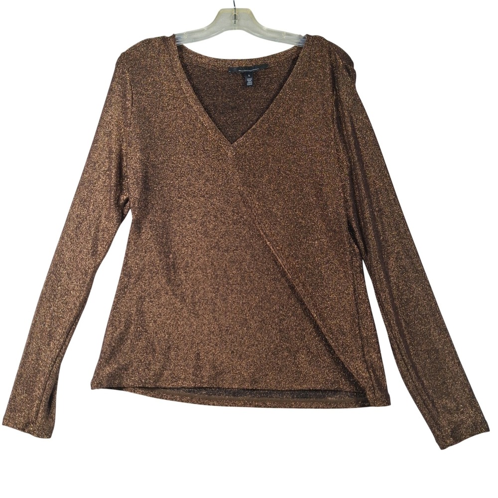 White House Black Market Bronze Metallic  V-Neck Top Large